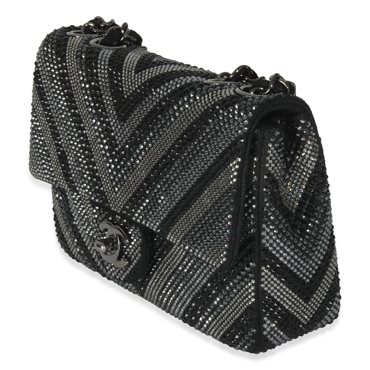 Chanel Black Strass CC Chevron Mini Flap Bag Handbag sv