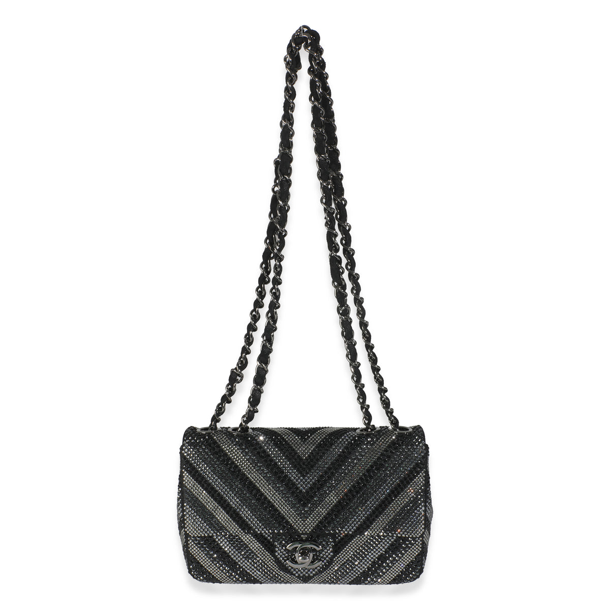 Black Strass CC Chevron Mini Flap Bag