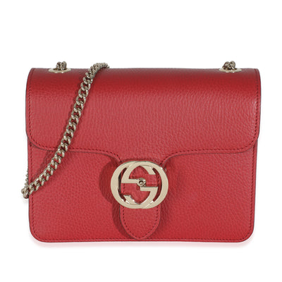 Red Dollar Calfskin Small Interlocking Chain Bag