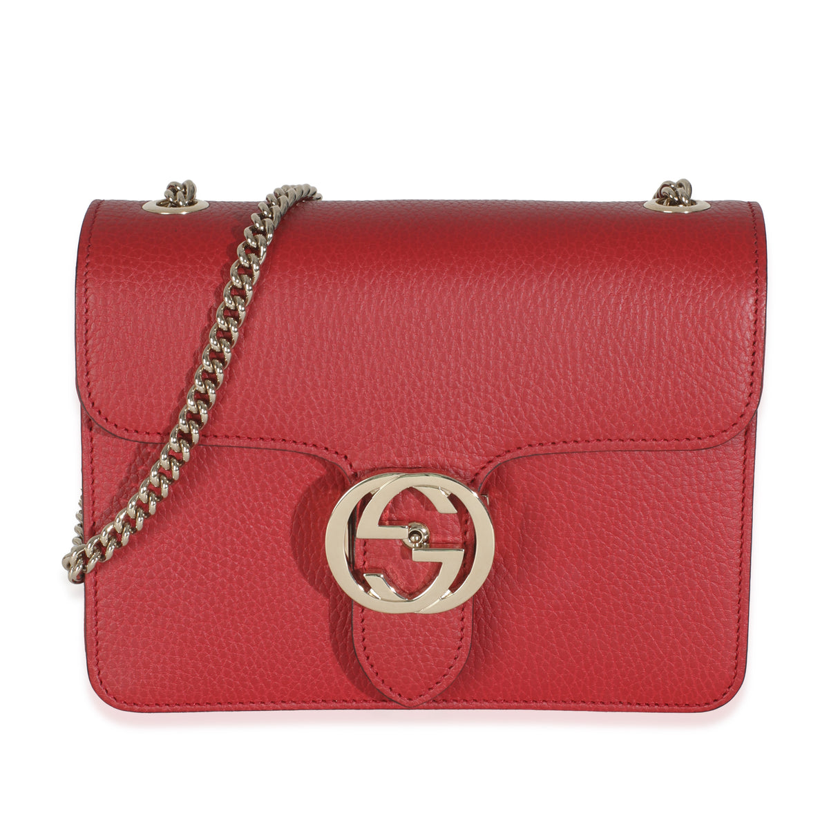 Red Dollar Calfskin Small Interlocking Chain Bag
