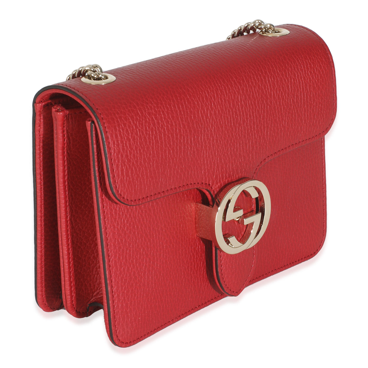 Red Dollar Calfskin Small Interlocking Chain Bag