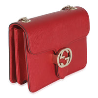 Red Dollar Calfskin Small Interlocking Chain Bag