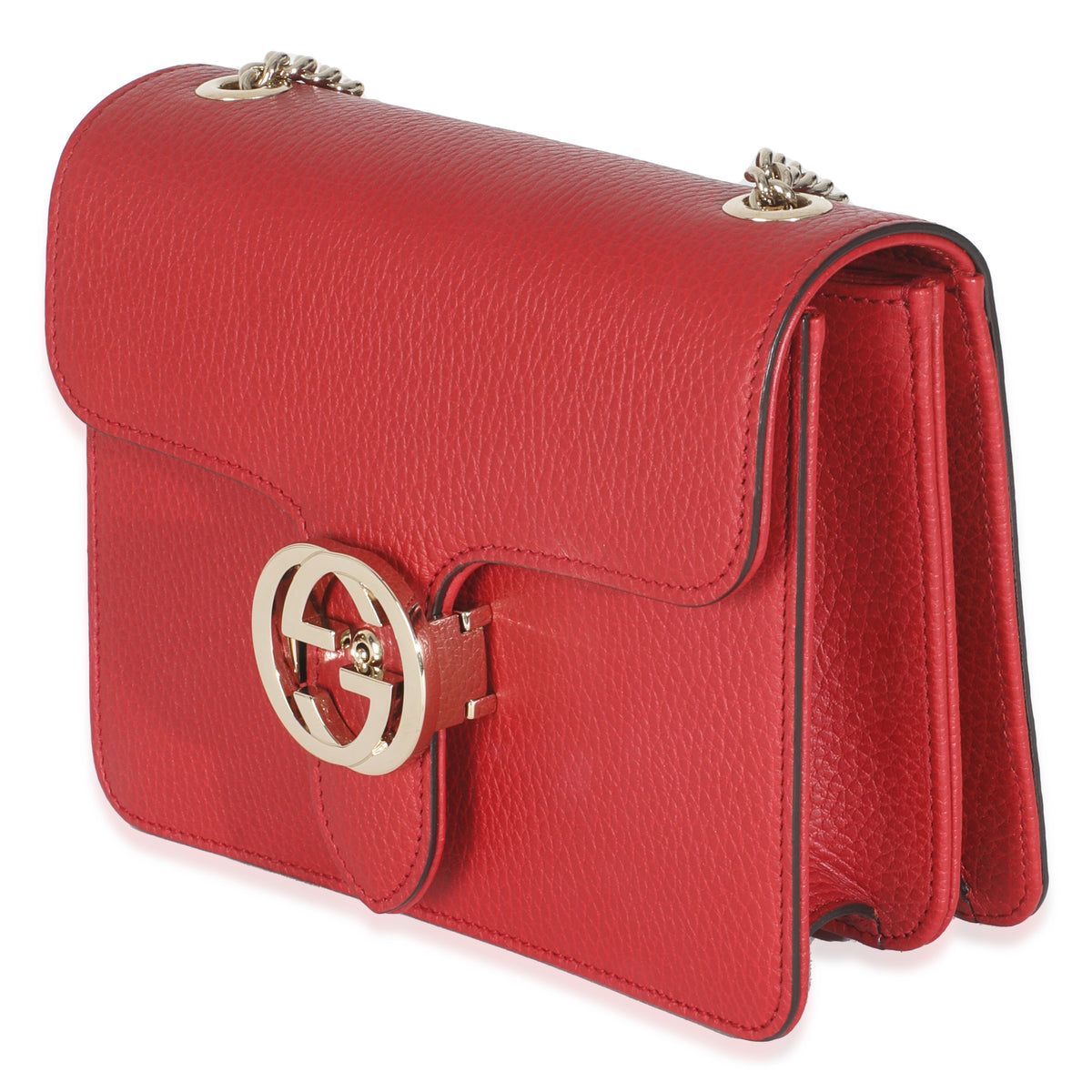 Red Dollar Calfskin Small Interlocking Chain Bag