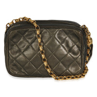 Chanel Vintage Metallic Green Quilted Lambskin Tassel Camera Bag Handbag bv