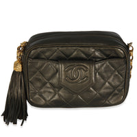 Chanel Vintage Metallic Green Quilted Lambskin Tassel Camera Bag Handbag fv