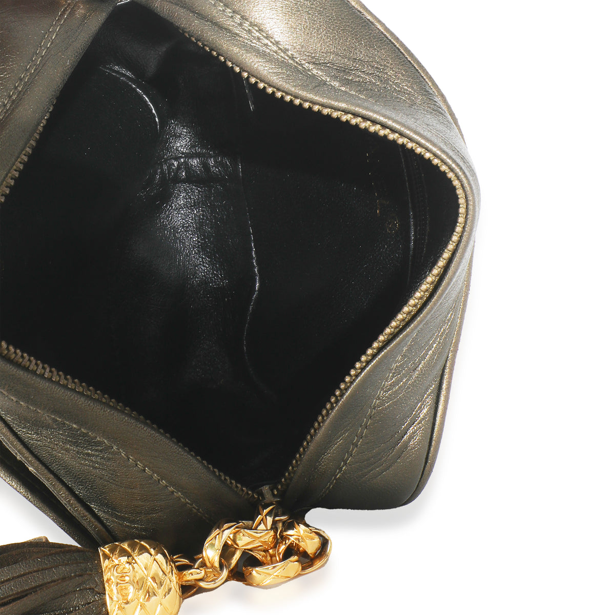 Vintage Metallic Green Quilted Lambskin Tassel Camera Bag