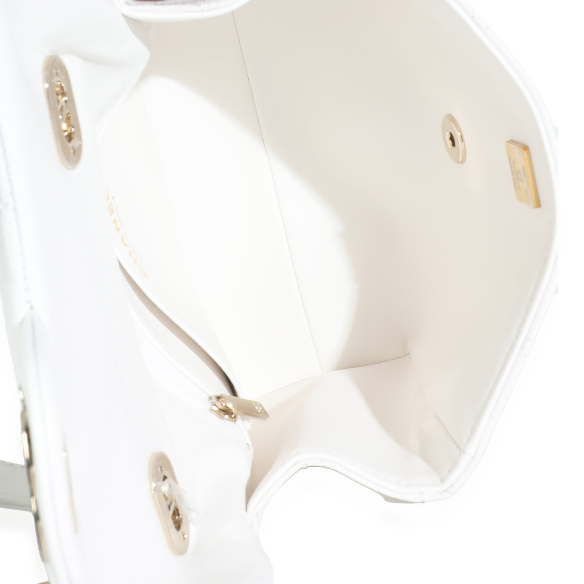 White Quilted Caviar Retro Twist Mini Flap Handbag