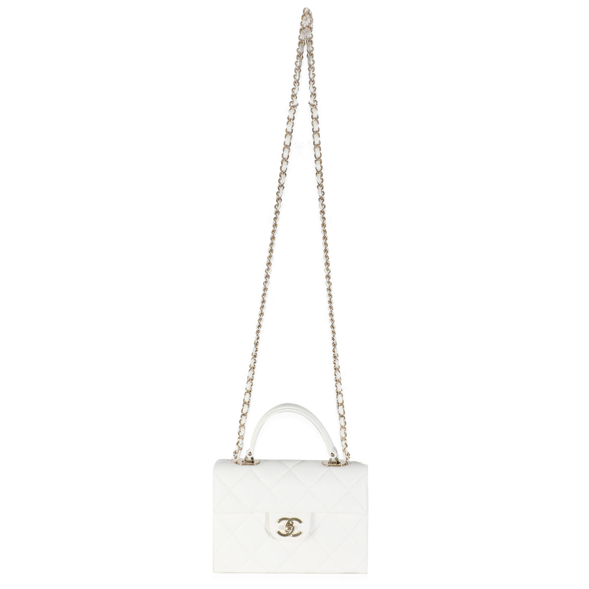 White Quilted Caviar Retro Twist Mini Flap Handbag