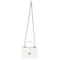 White Quilted Caviar Retro Twist Mini Flap Handbag
