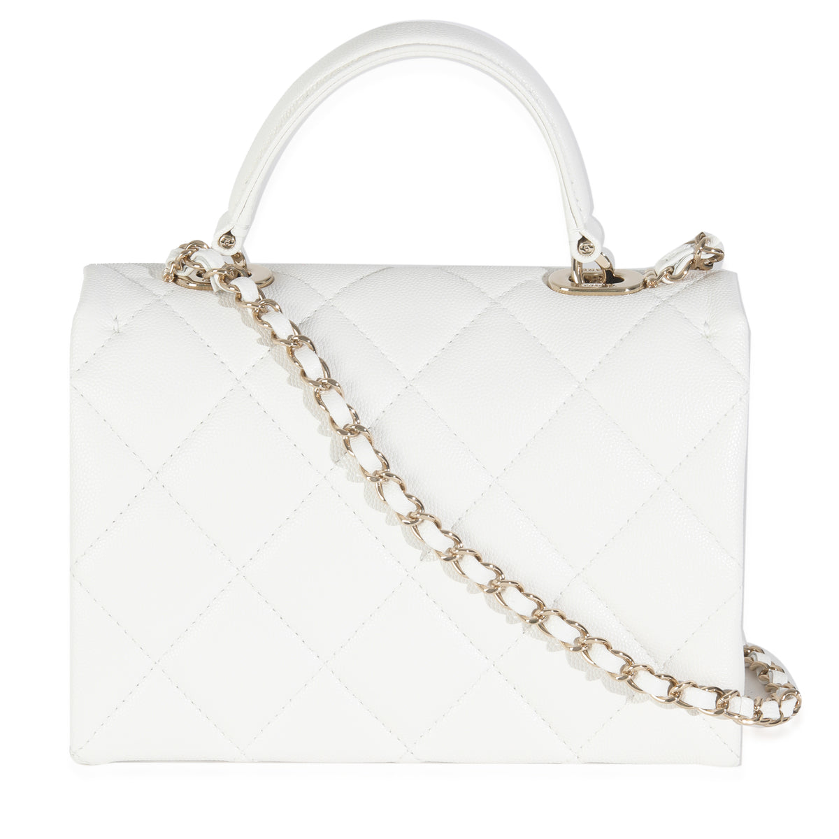 White Quilted Caviar Retro Twist Mini Flap Handbag