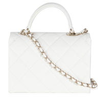 White Quilted Caviar Retro Twist Mini Flap Handbag