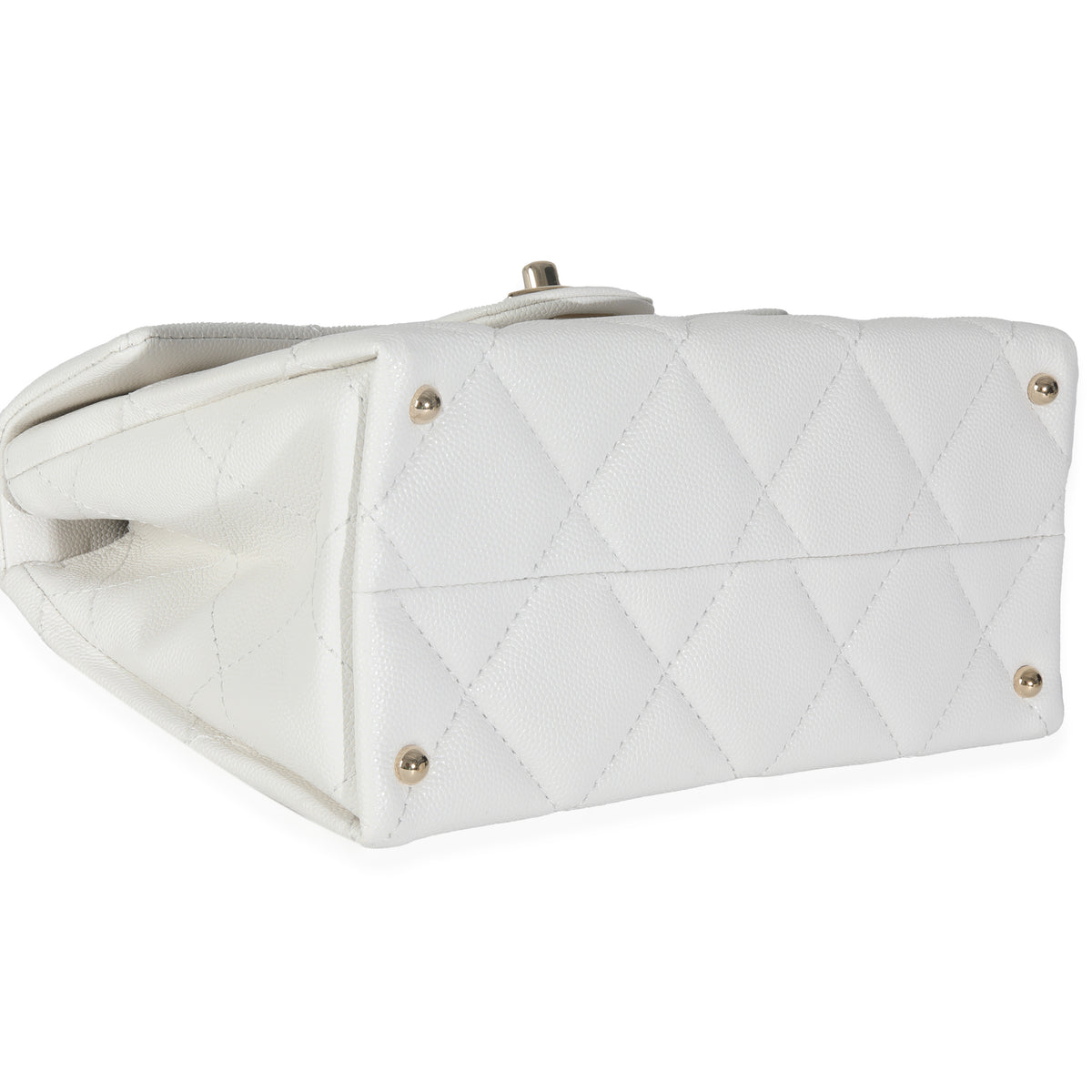 White Quilted Caviar Retro Twist Mini Flap Handbag
