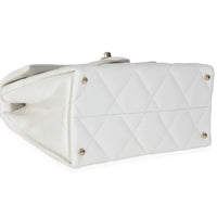 White Quilted Caviar Retro Twist Mini Flap Handbag
