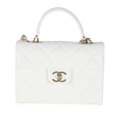 White Quilted Caviar Retro Twist Mini Flap Handbag