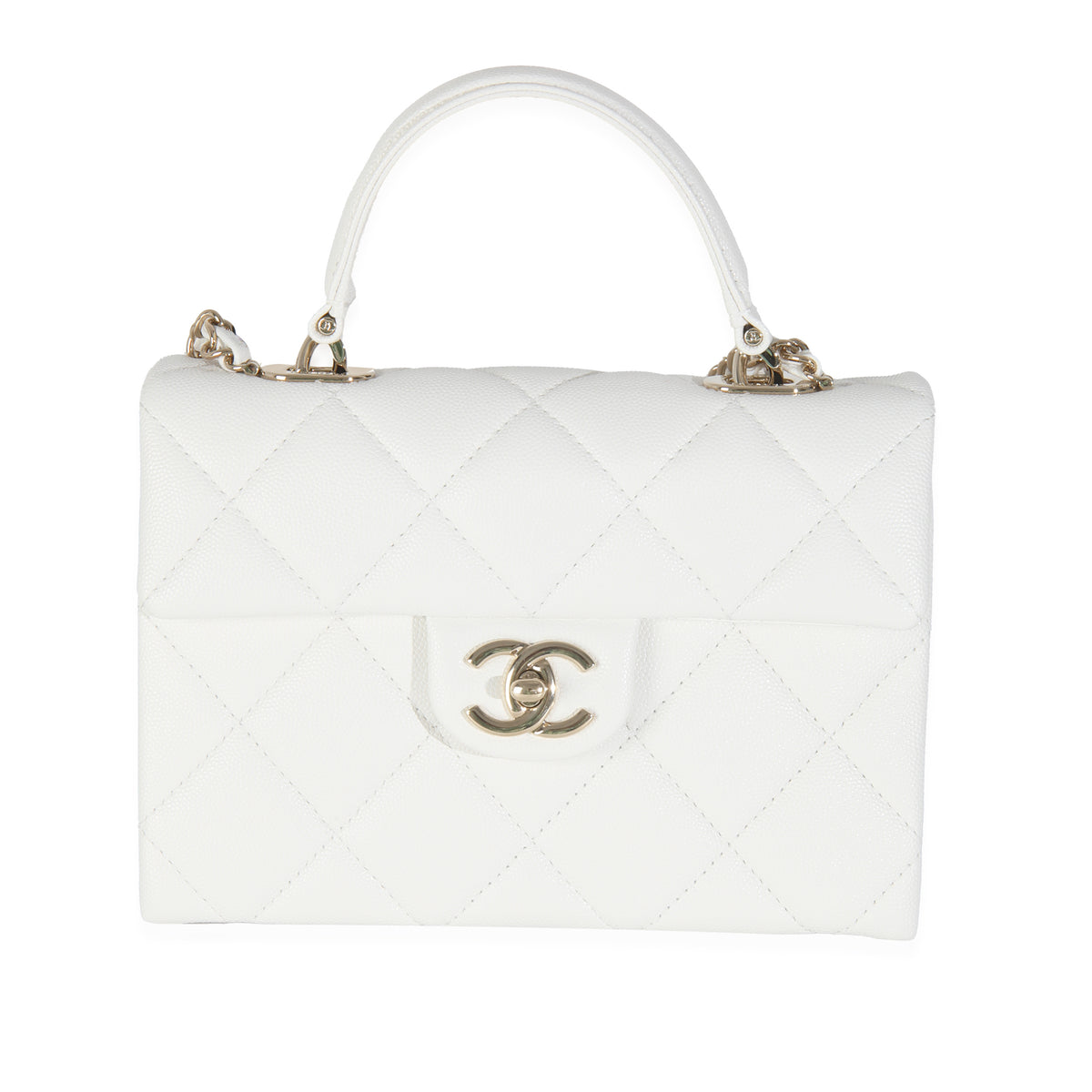 White Quilted Caviar Retro Twist Mini Flap Handbag
