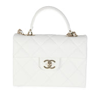 White Quilted Caviar Retro Twist Mini Flap Handbag