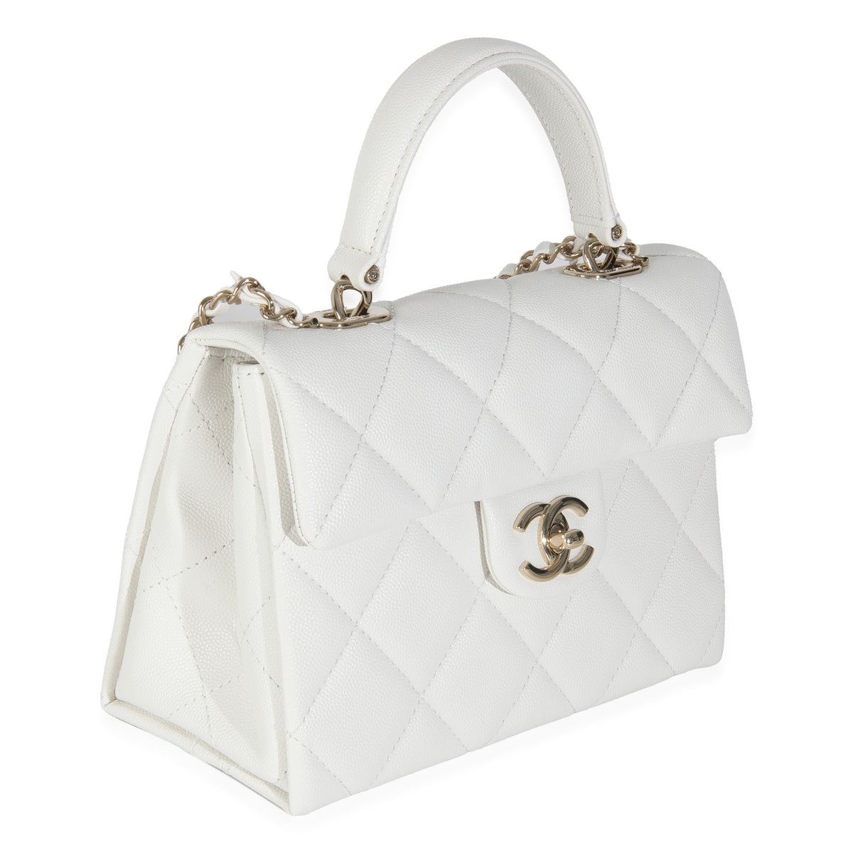 White Quilted Caviar Retro Twist Mini Flap Handbag