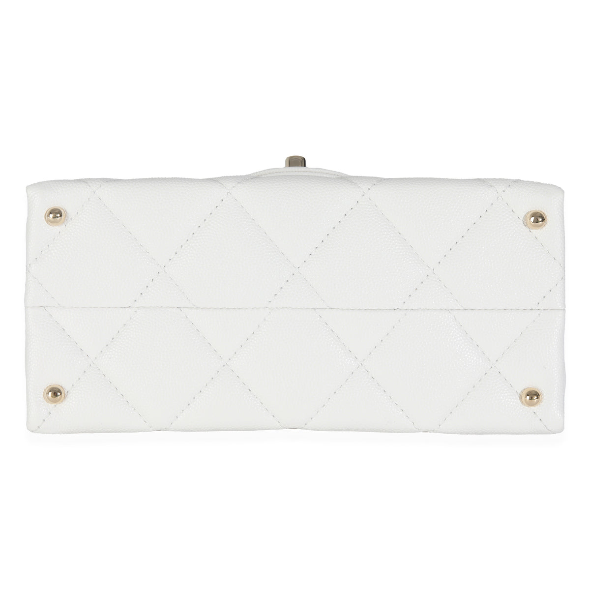 White Quilted Caviar Retro Twist Mini Flap Handbag