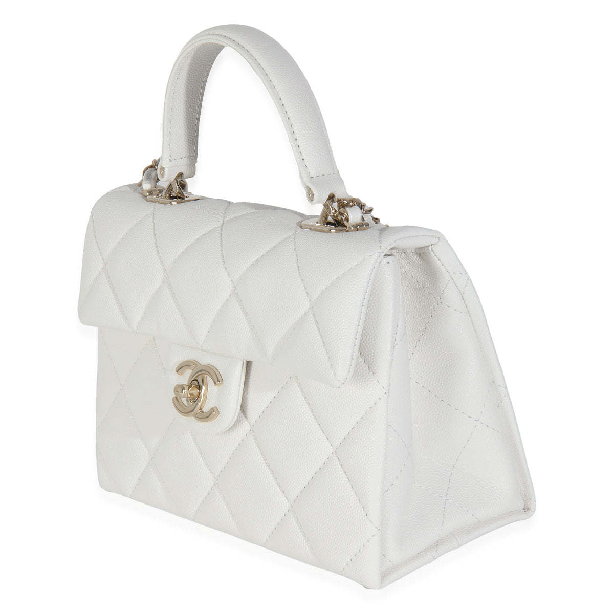 White Quilted Caviar Retro Twist Mini Flap Handbag