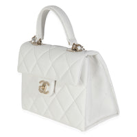 White Quilted Caviar Retro Twist Mini Flap Handbag