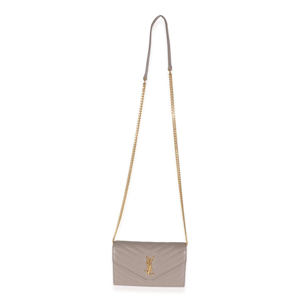 Grey Calfskin Chevron Cassandre Envelope Chain Wallet