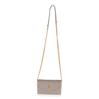 Grey Calfskin Chevron Cassandre Envelope Chain Wallet