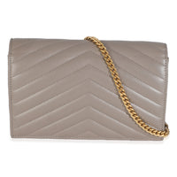 Grey Calfskin Chevron Cassandre Envelope Chain Wallet