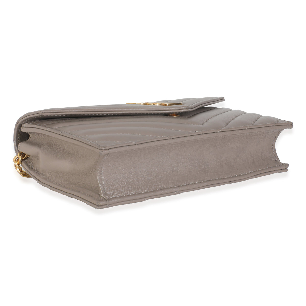 Grey Calfskin Chevron Cassandre Envelope Chain Wallet