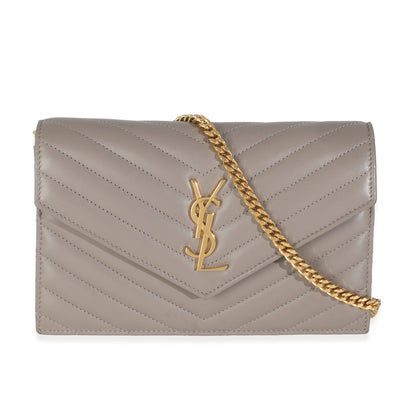 Grey Calfskin Chevron Cassandre Envelope Chain Wallet