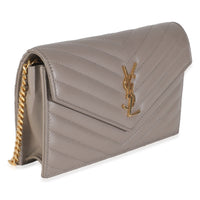 Grey Calfskin Chevron Cassandre Envelope Chain Wallet