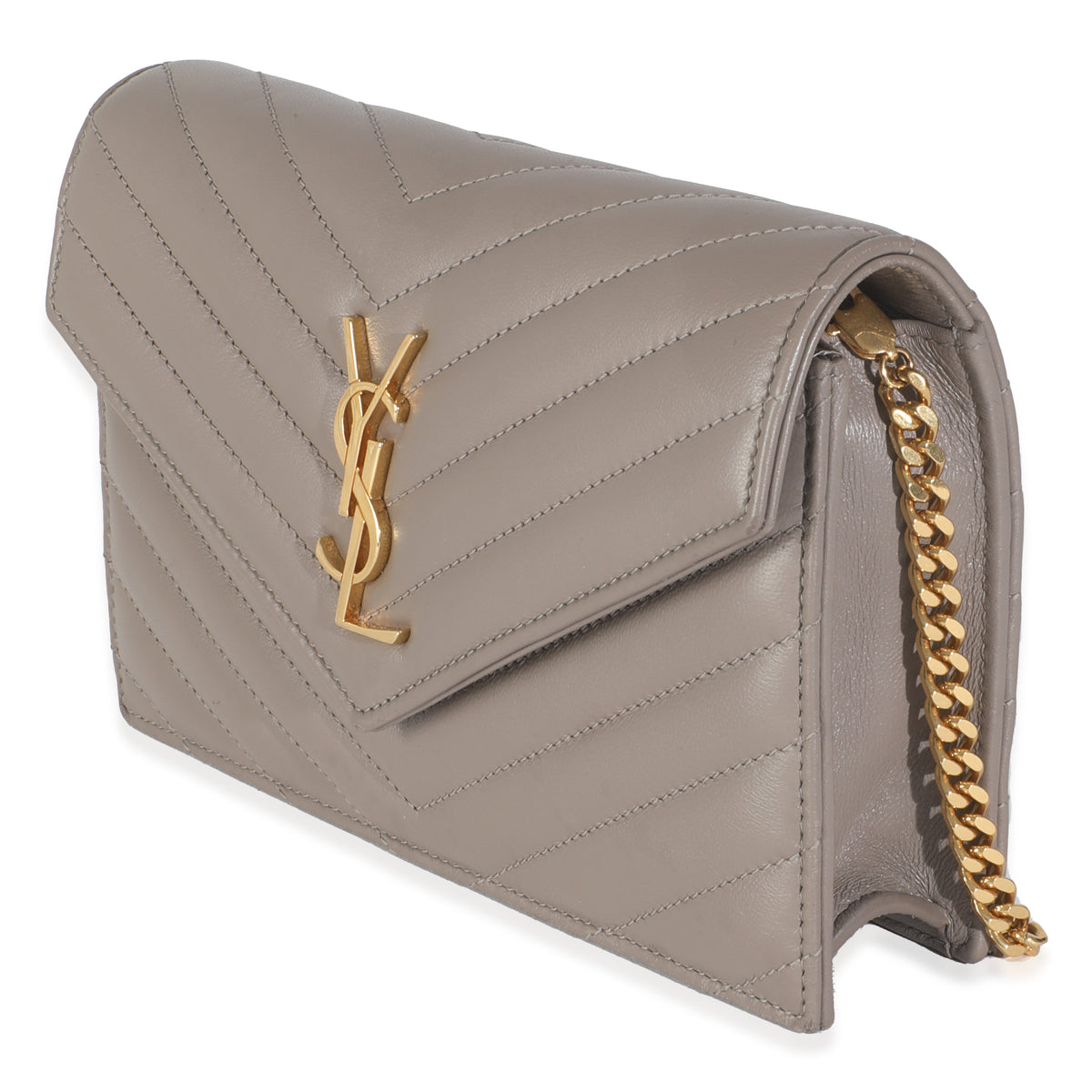 Grey Calfskin Chevron Cassandre Envelope Chain Wallet