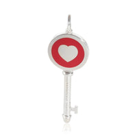Sterling Silver  Red Enamel Heart Key Pendant
