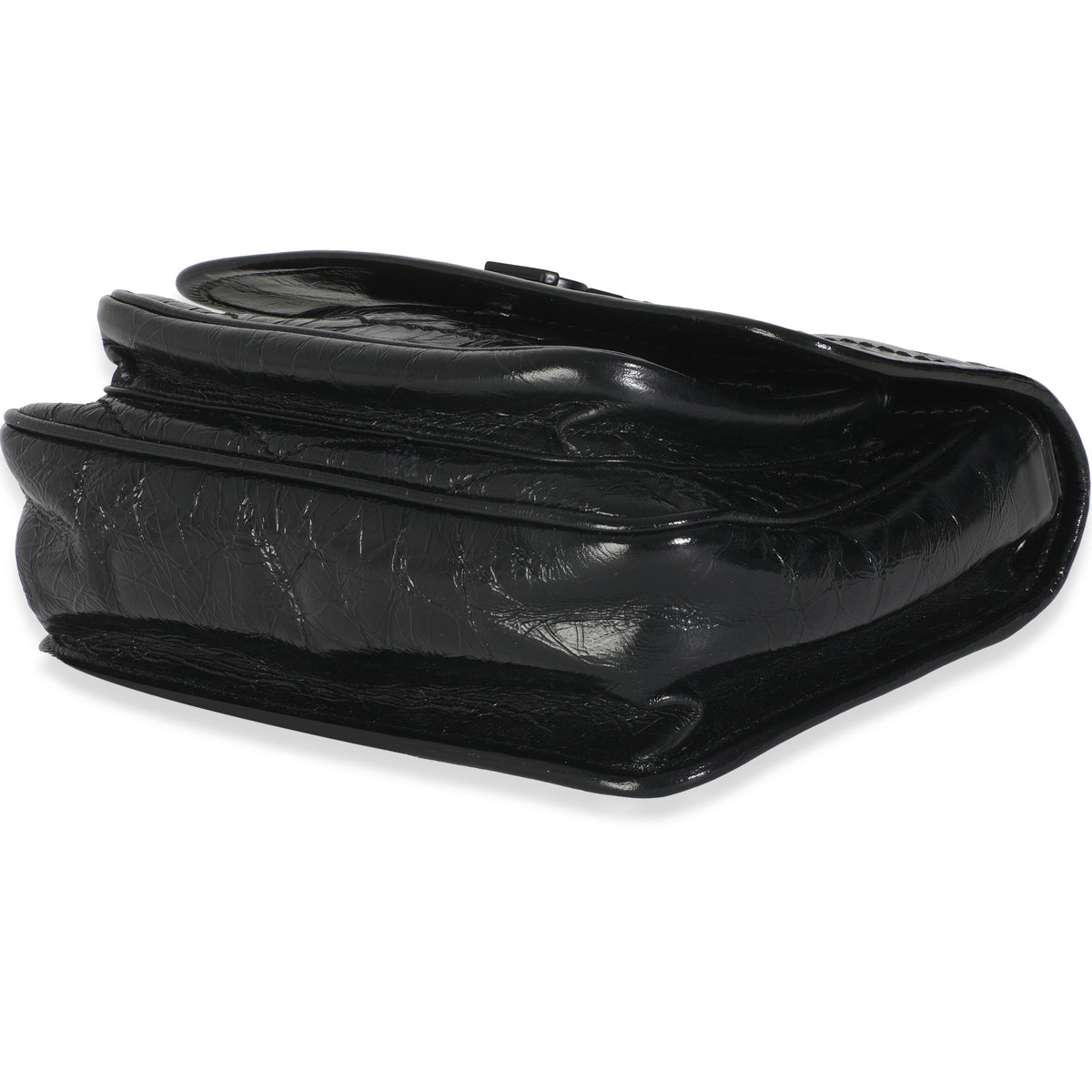 Black Crinkled Calfskin Matelasse Baby Niki Chain Satchel