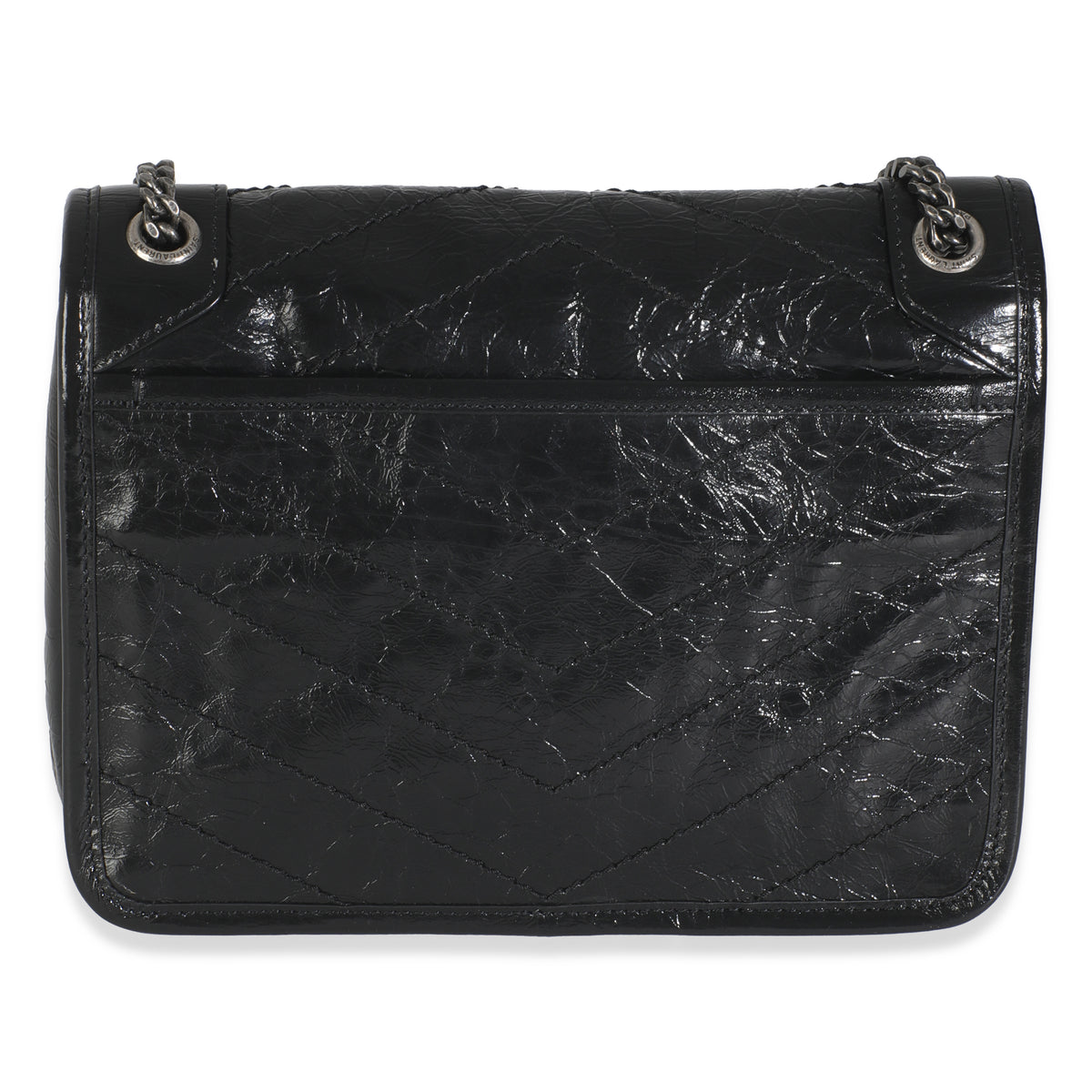 Black Crinkled Calfskin Matelasse Baby Niki Chain Satchel