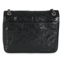Black Crinkled Calfskin Matelasse Baby Niki Chain Satchel