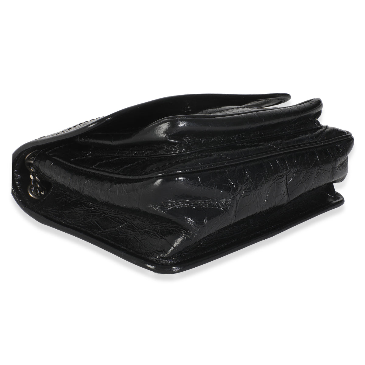 Black Crinkled Calfskin Matelasse Baby Niki Chain Satchel