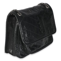 Black Crinkled Calfskin Matelasse Baby Niki Chain Satchel