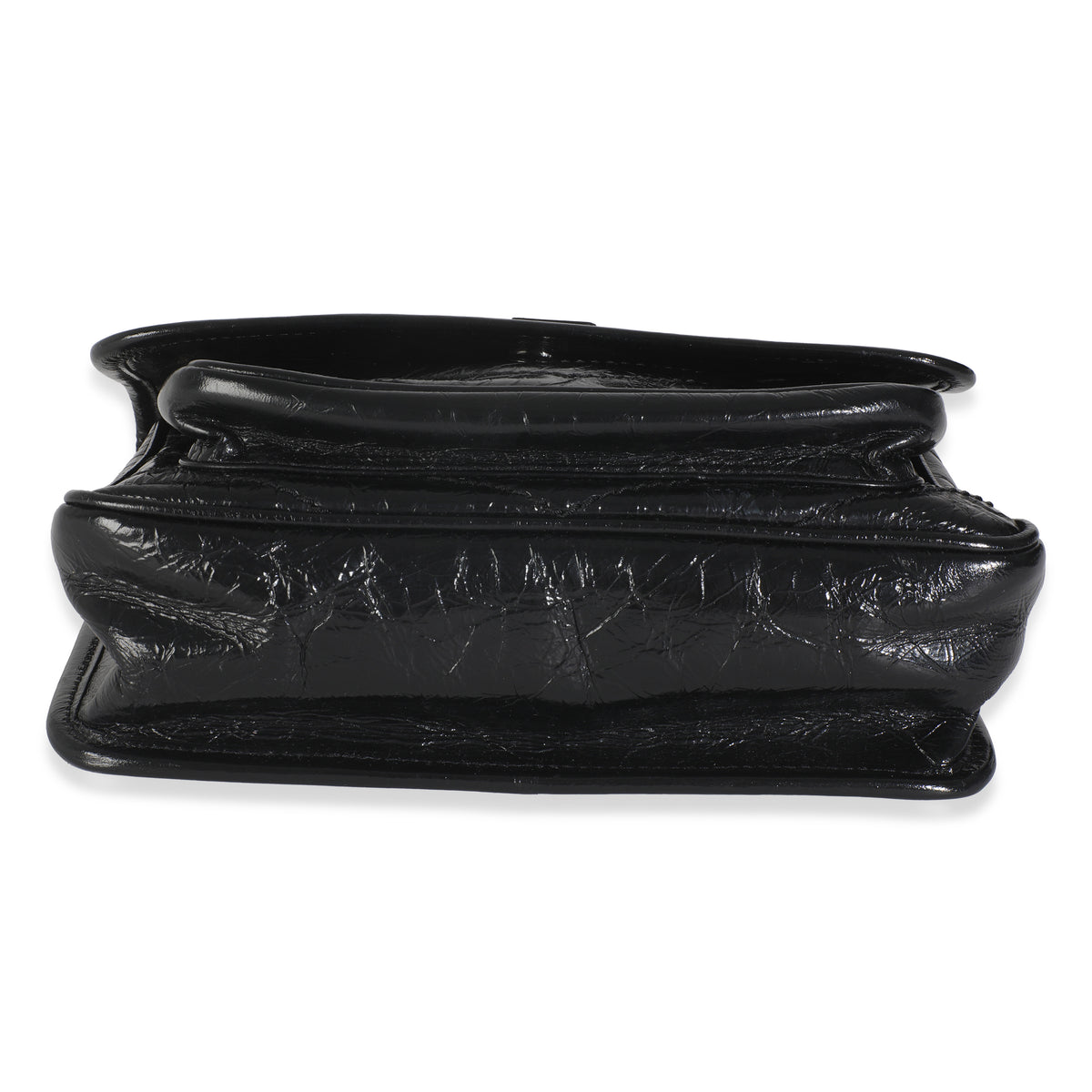 Black Crinkled Calfskin Matelasse Baby Niki Chain Satchel