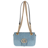 Blue Matelasse Denim GG Marmont Pearly Shoulder Bag