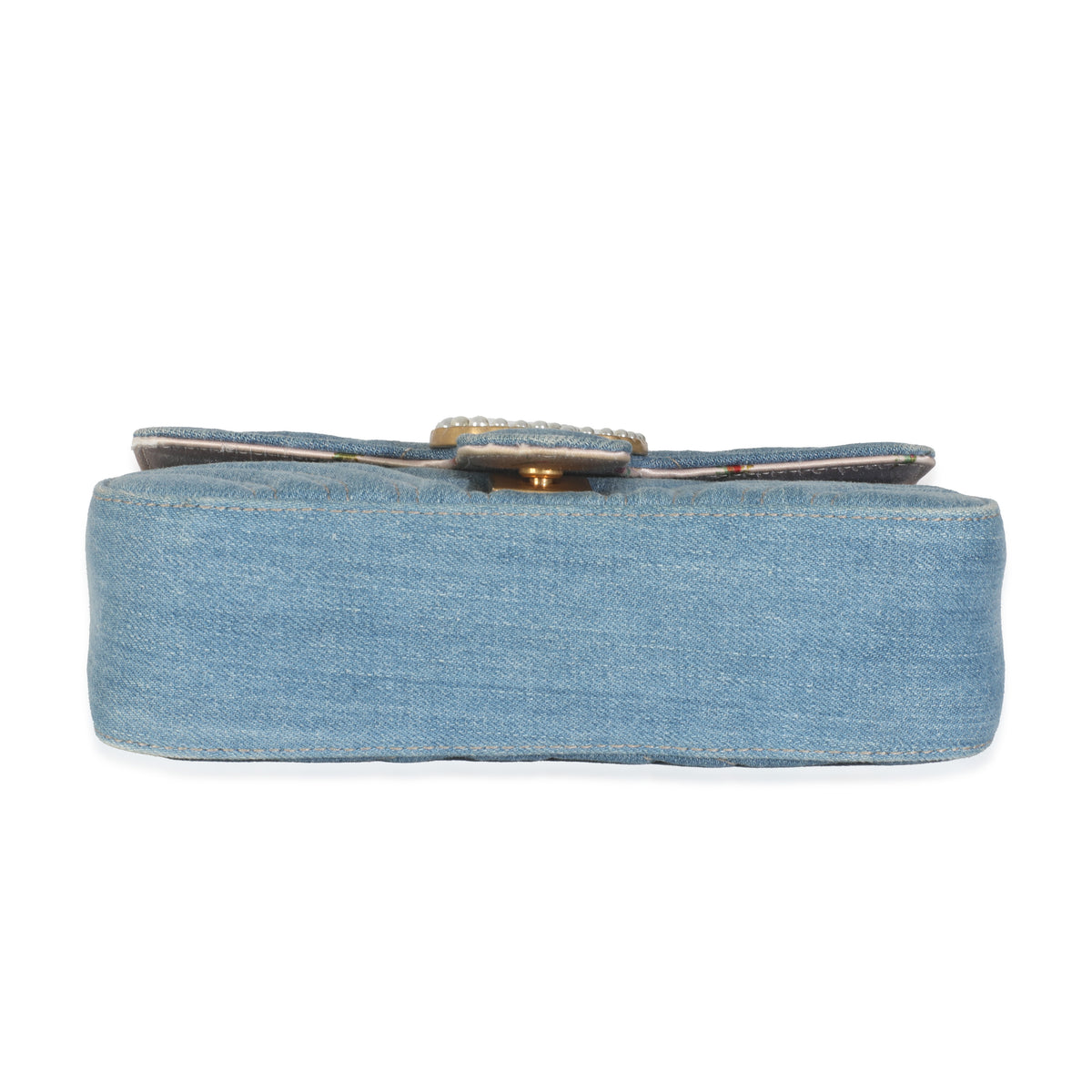 Blue Matelasse Denim GG Marmont Pearly Shoulder Bag