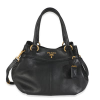 Black Vitello Daino Small Tote Bag