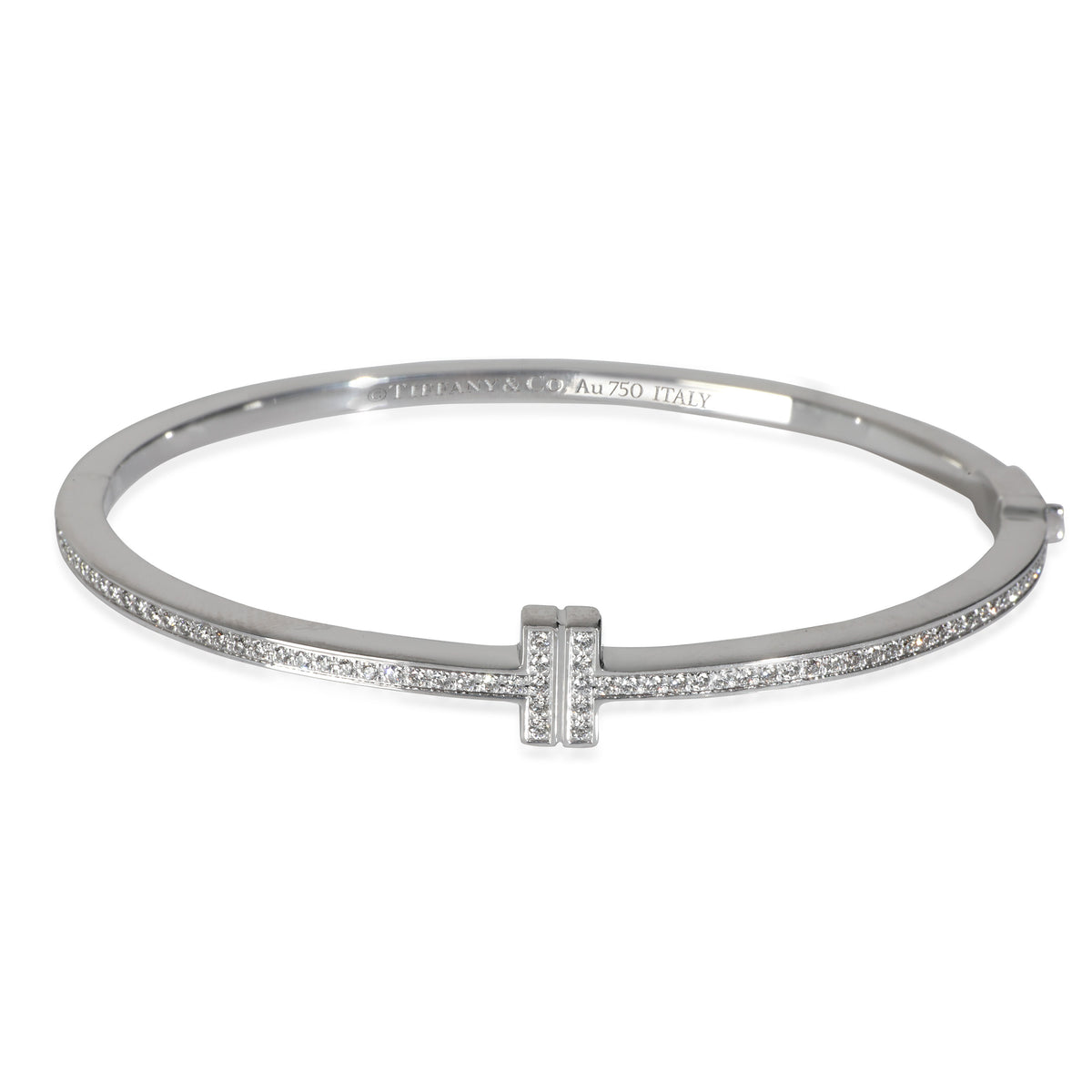 White Gold Diamond Tiffany T Diamond Hinged Wire Bangle Bracelet