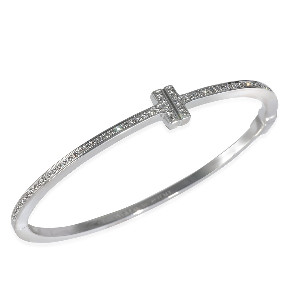 White Gold Diamond Tiffany T Diamond Hinged Wire Bangle Bracelet