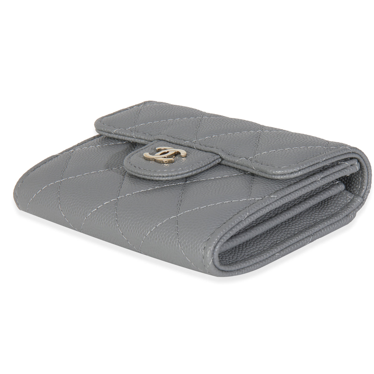 20C Grey Quilted Caviar Compact Wallet