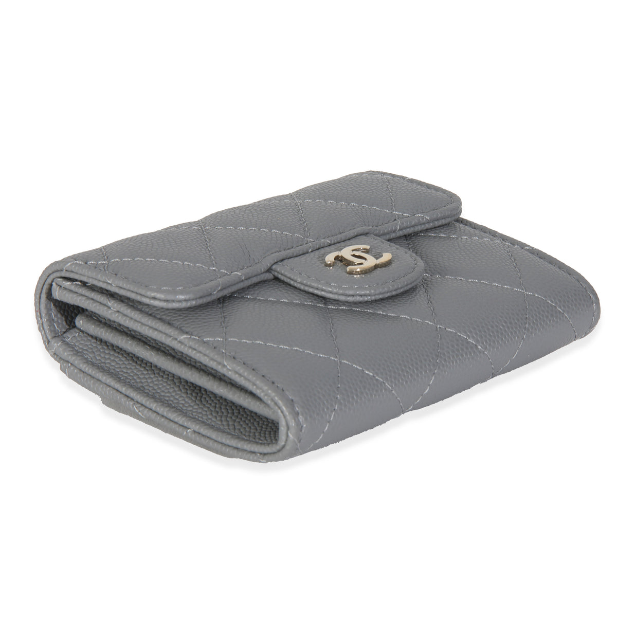 20C Grey Quilted Caviar Compact Wallet