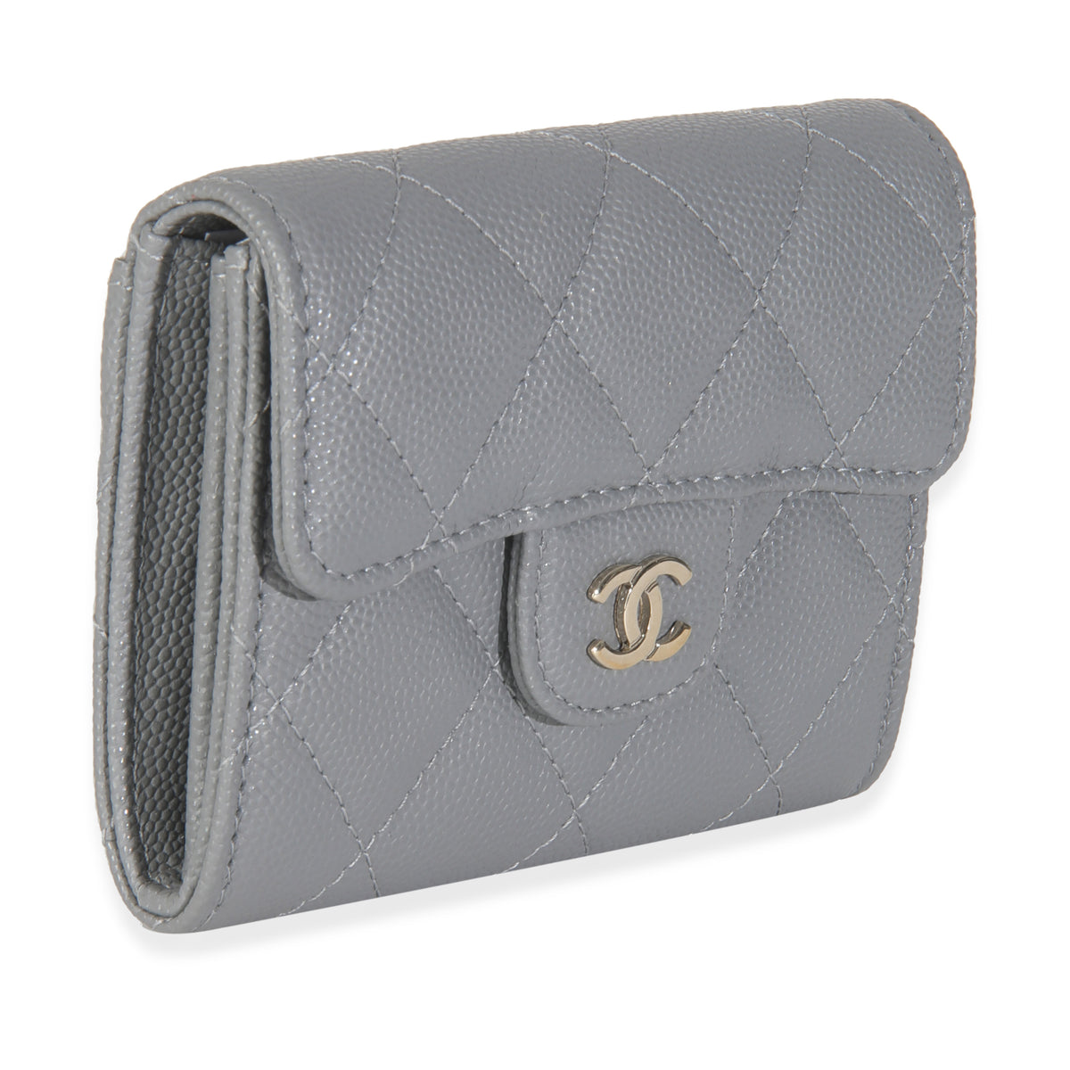 20C Grey Quilted Caviar Compact Wallet