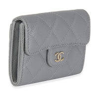 20C Grey Quilted Caviar Compact Wallet