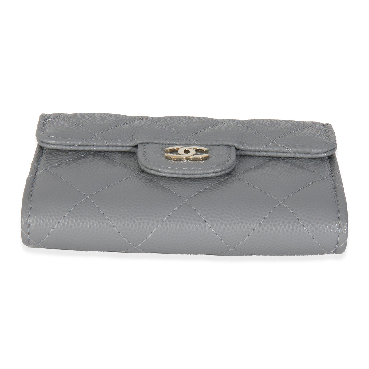 20C Grey Quilted Caviar Compact Wallet