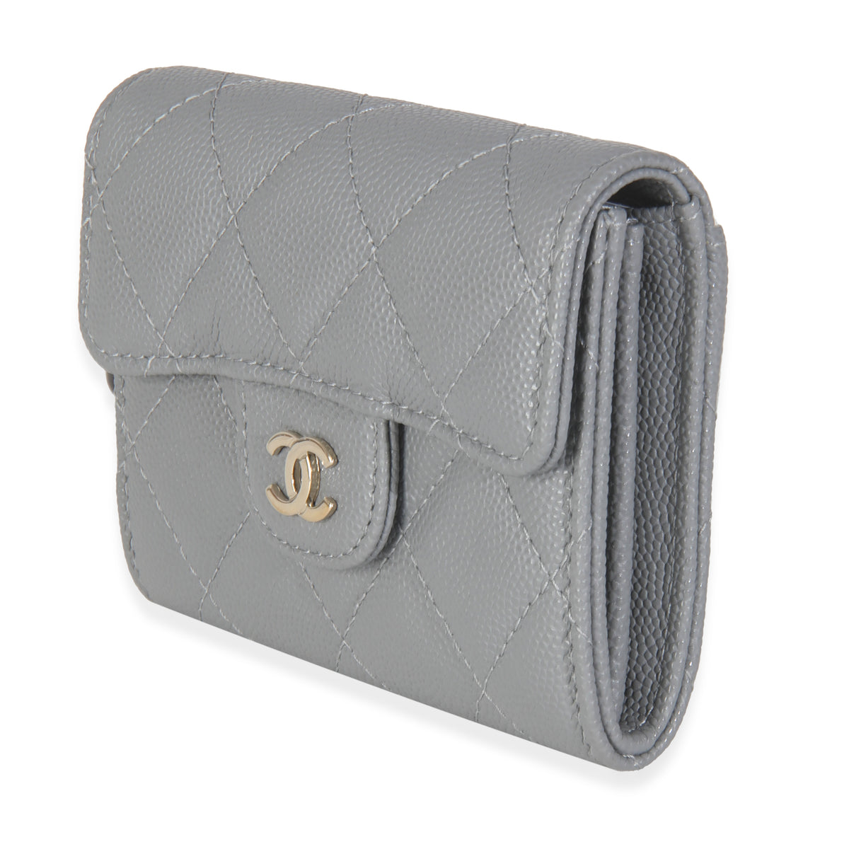 20C Grey Quilted Caviar Compact Wallet