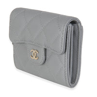 20C Grey Quilted Caviar Compact Wallet